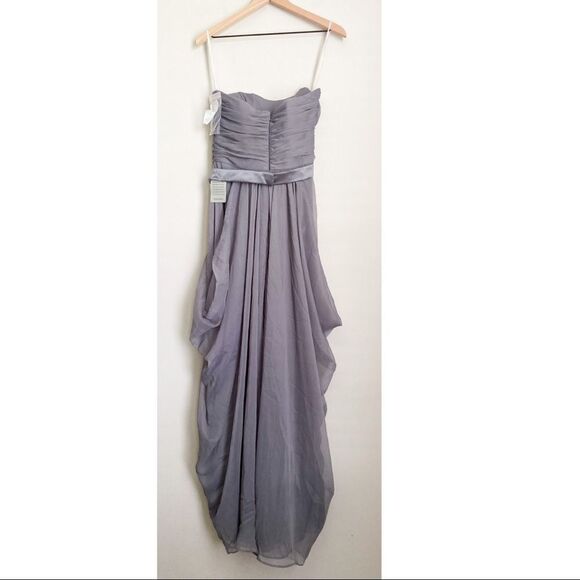 LELA ROSE grey strapless full length crinkle dress - Picture 3 of 8